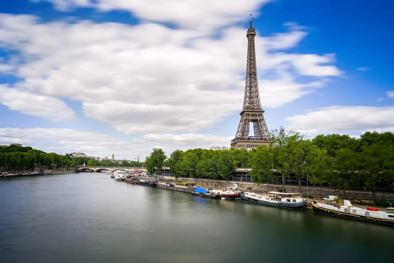 The Seine and the Eiffel Tower on a sunny day